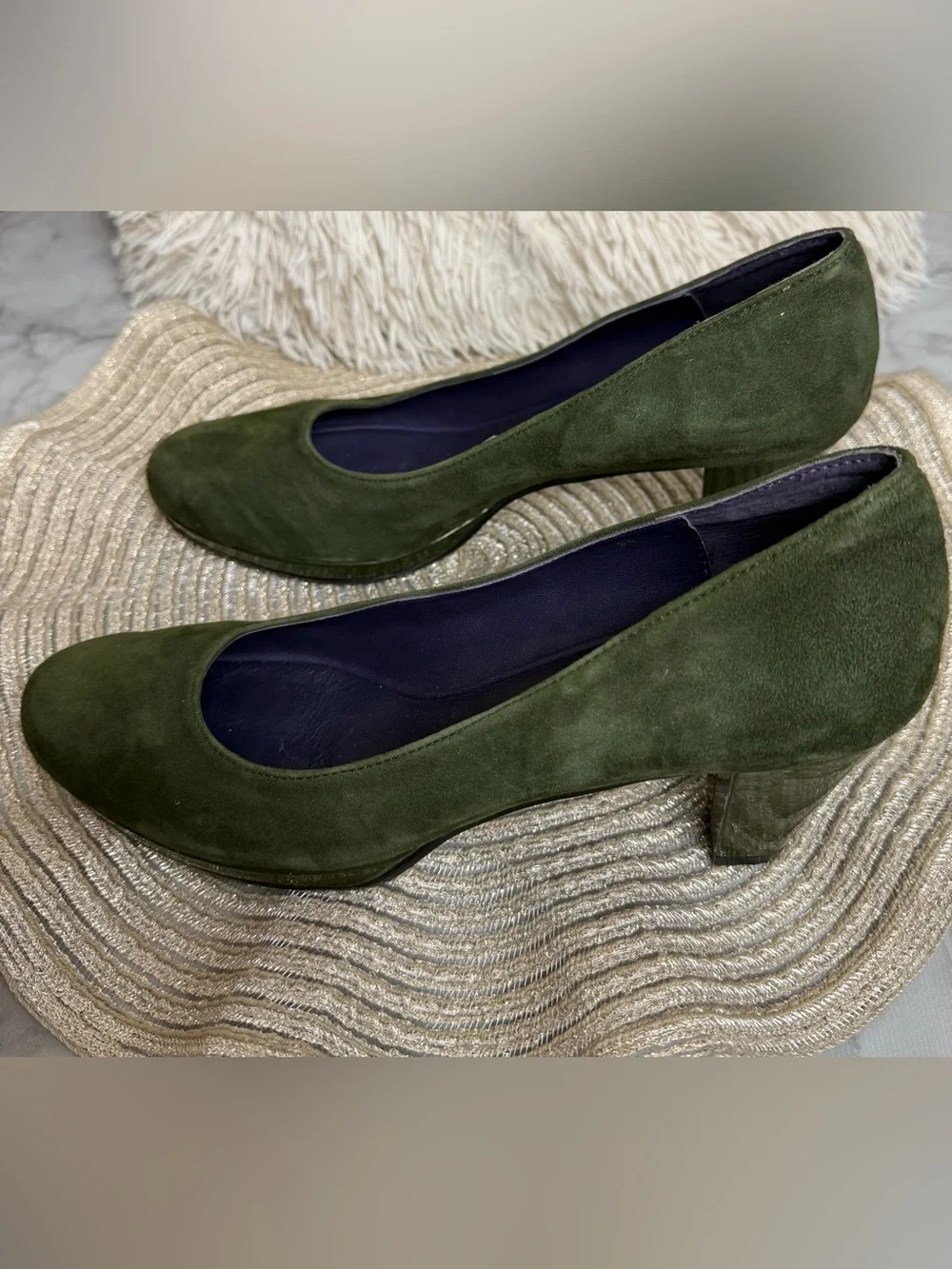 Van Eli Olive Suede Block Heel Pumps Purple Interior Narrow 9N Comfort Career